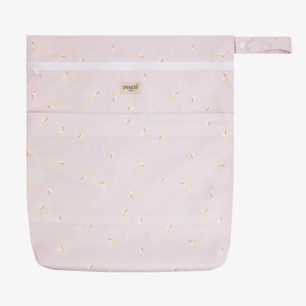 a wetbag for baby and toddler clothing in a lilac Ice Cream print