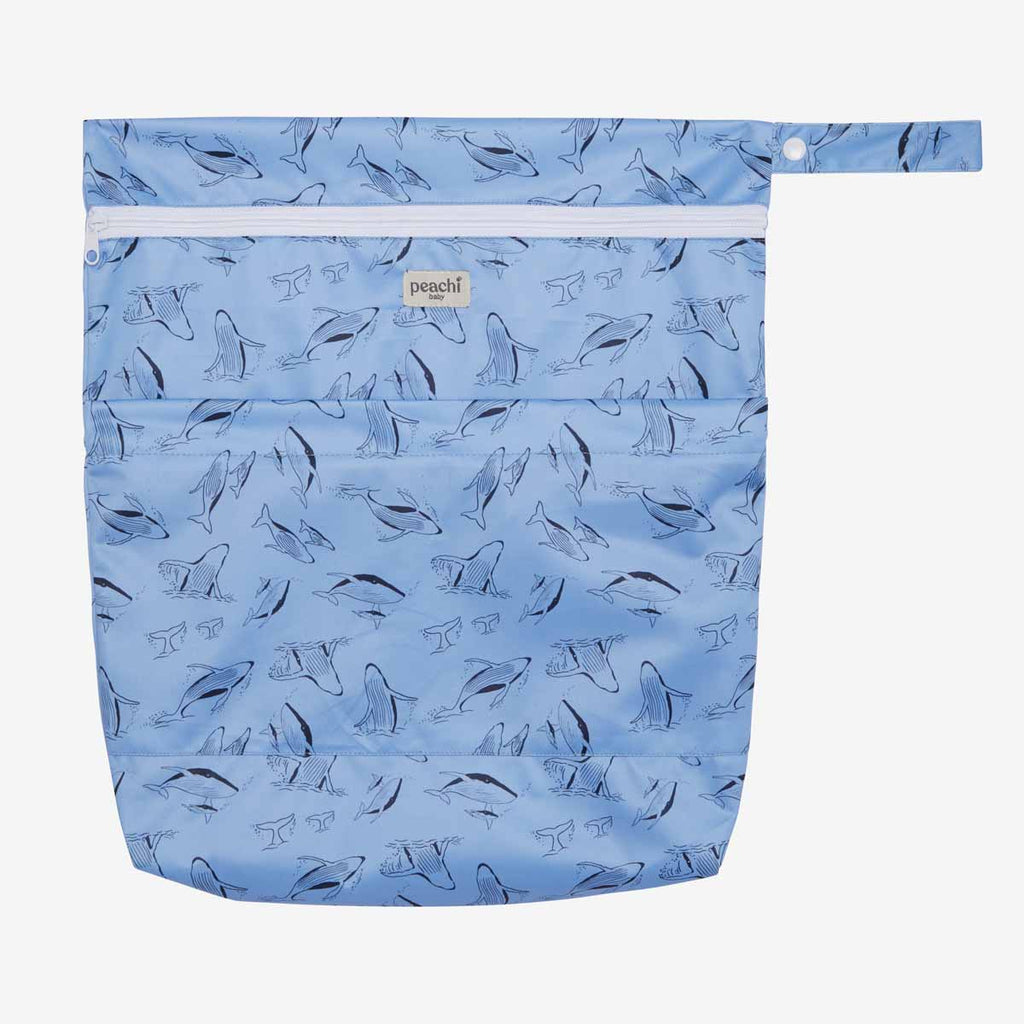 blue whales print wet bag for baby's swimming things