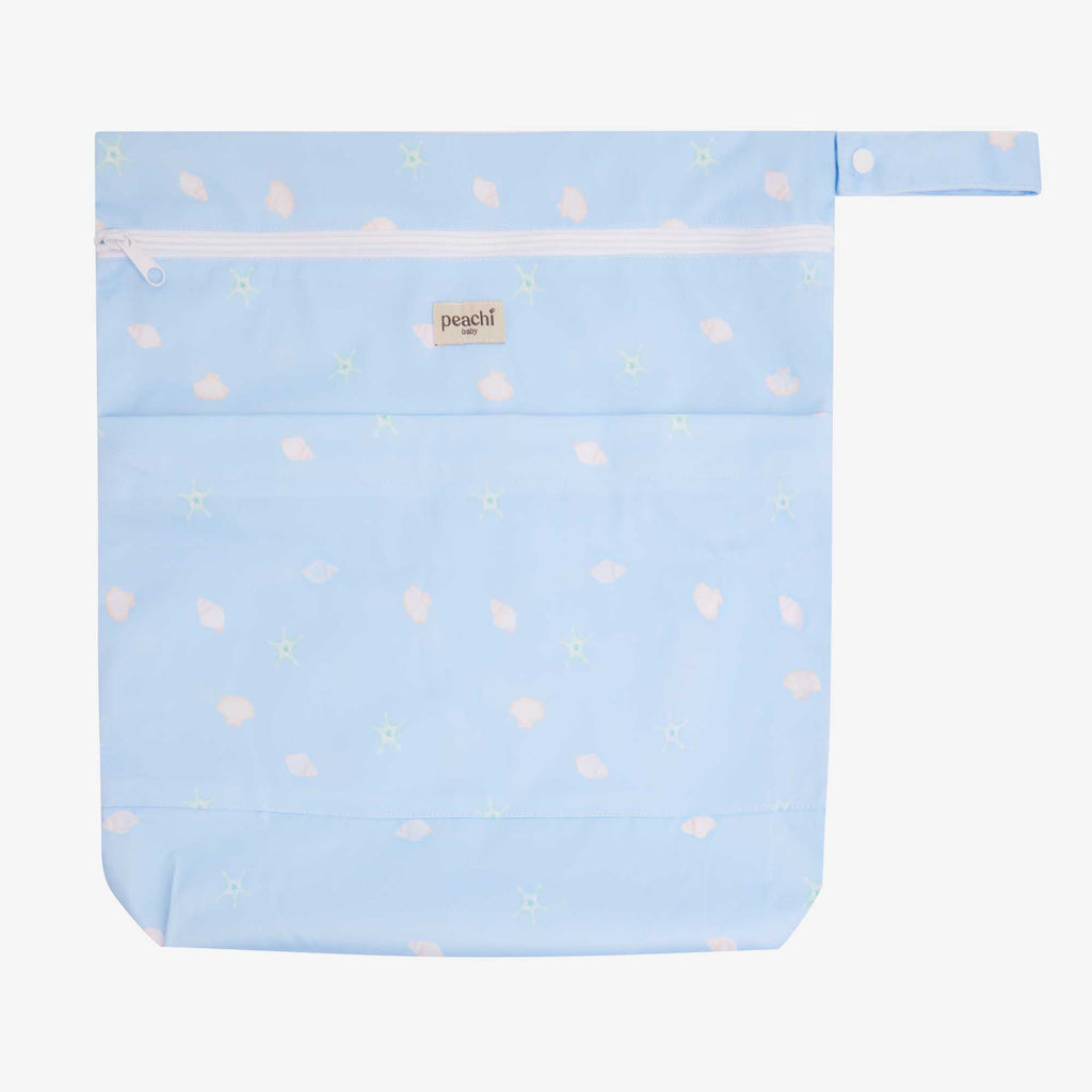 baby blue seashells print wetbag by peachi baby