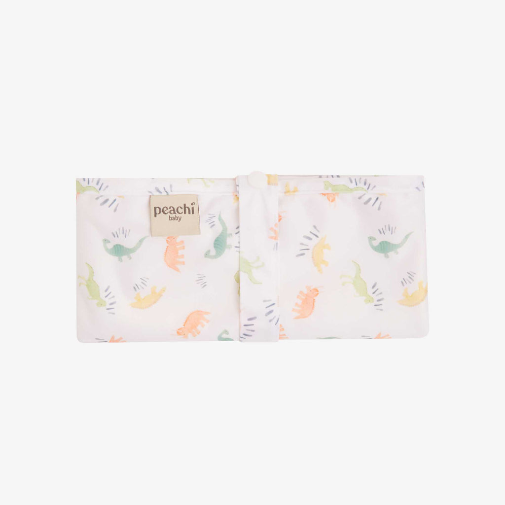 Travel changing mat for babies and toddlers in an dinosaur print