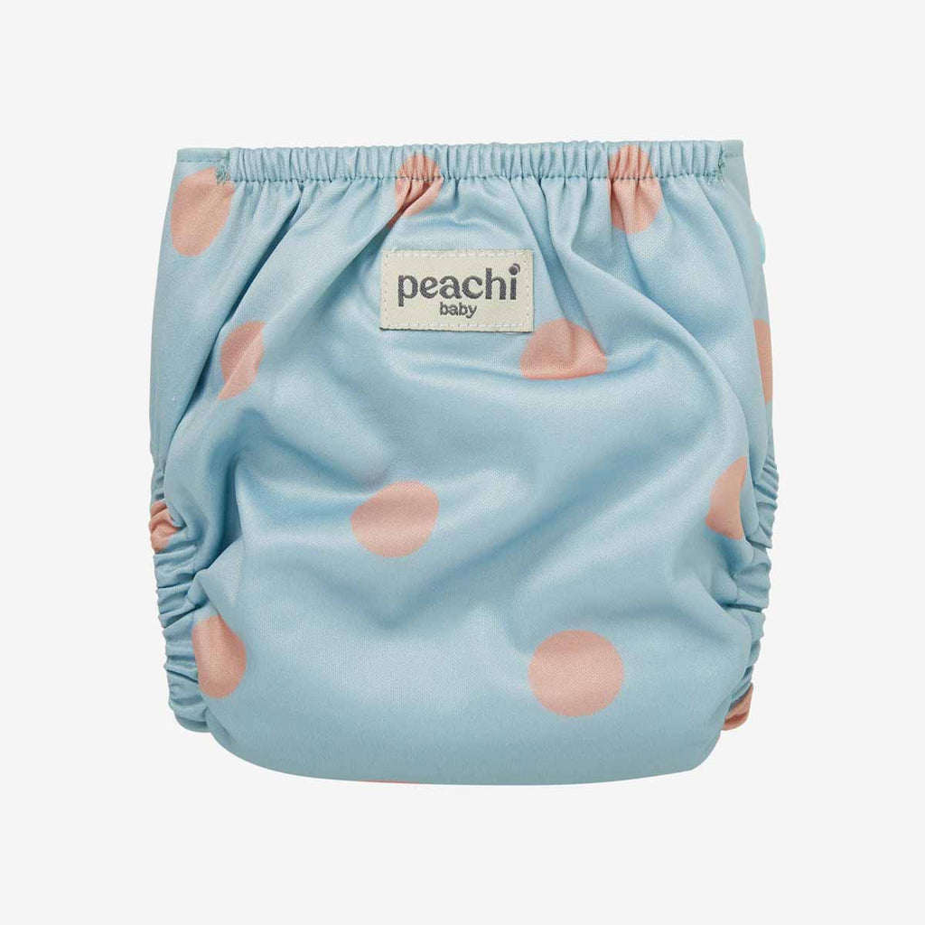duckegg peach polka print reusable nappy
