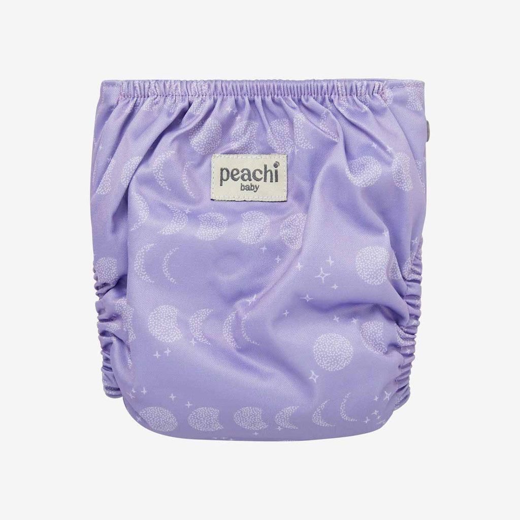 Luna Lavender print modern cloth nappy by peachi baby