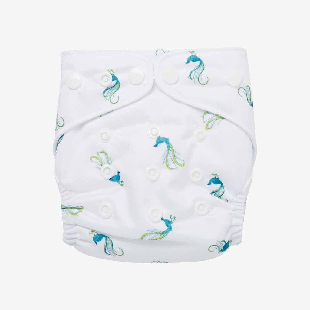 Lyrebird print reusable nappy by Peachi Baby
