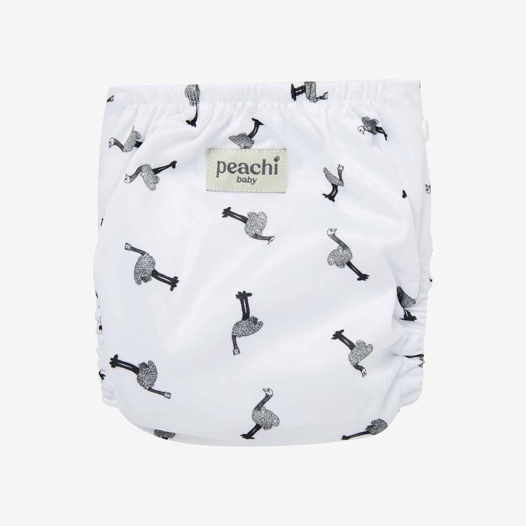 Ostrich print modern reusable nappy by Peachi Baby