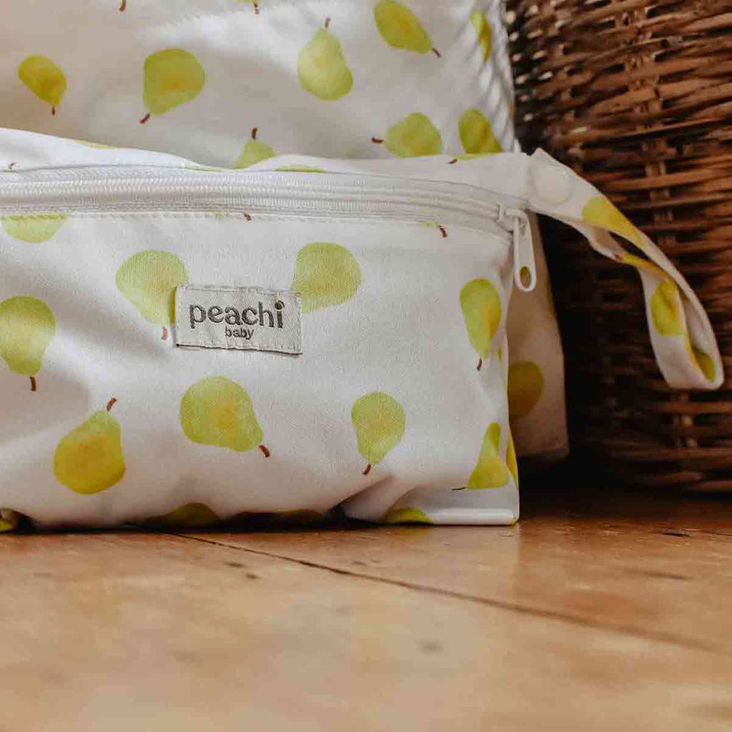 pear print nappy wet bag by peachi baby