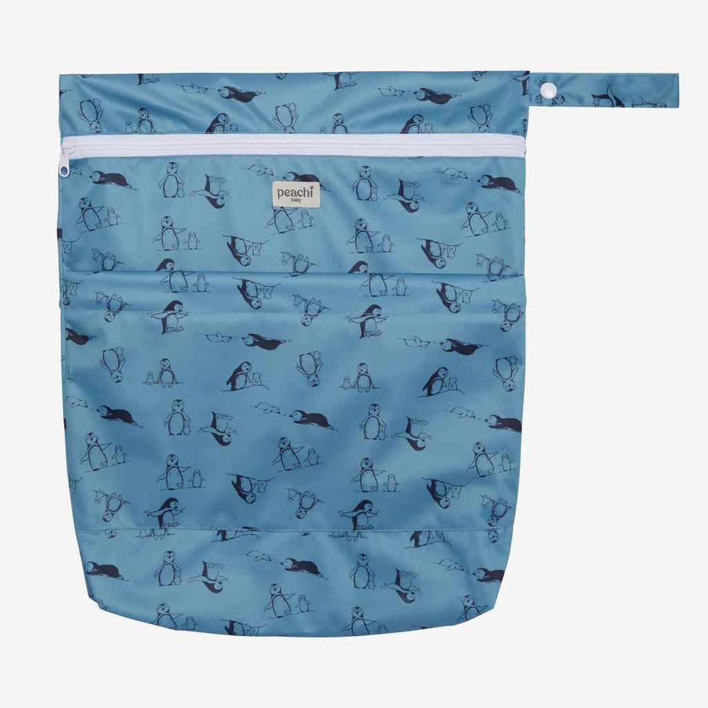 penguin print wetbag for baby's dirty clothes or swimming things