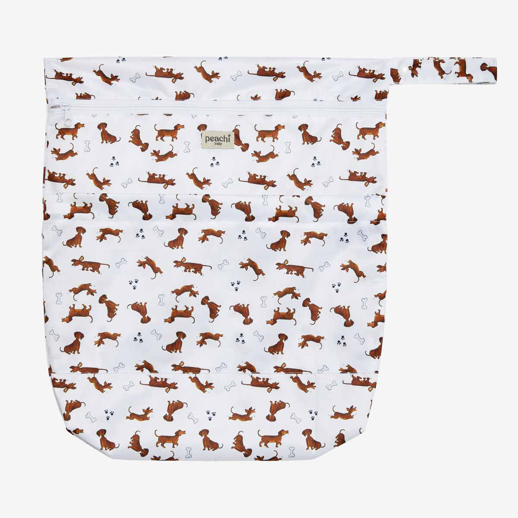 sausage dogs print wet bag for dirty clothes by peachi baby