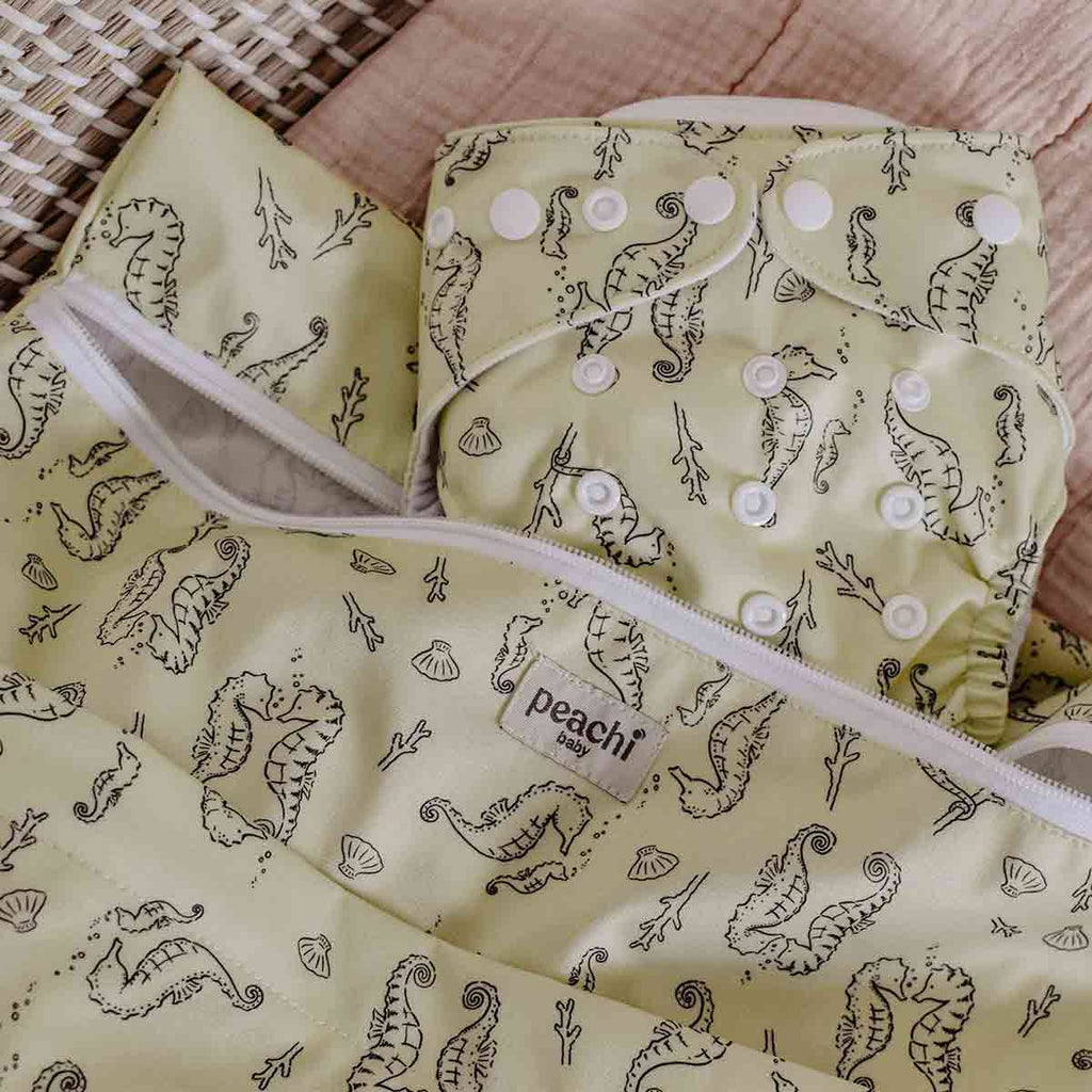 yellow seahorses print wetbag - perfect for swimming things
