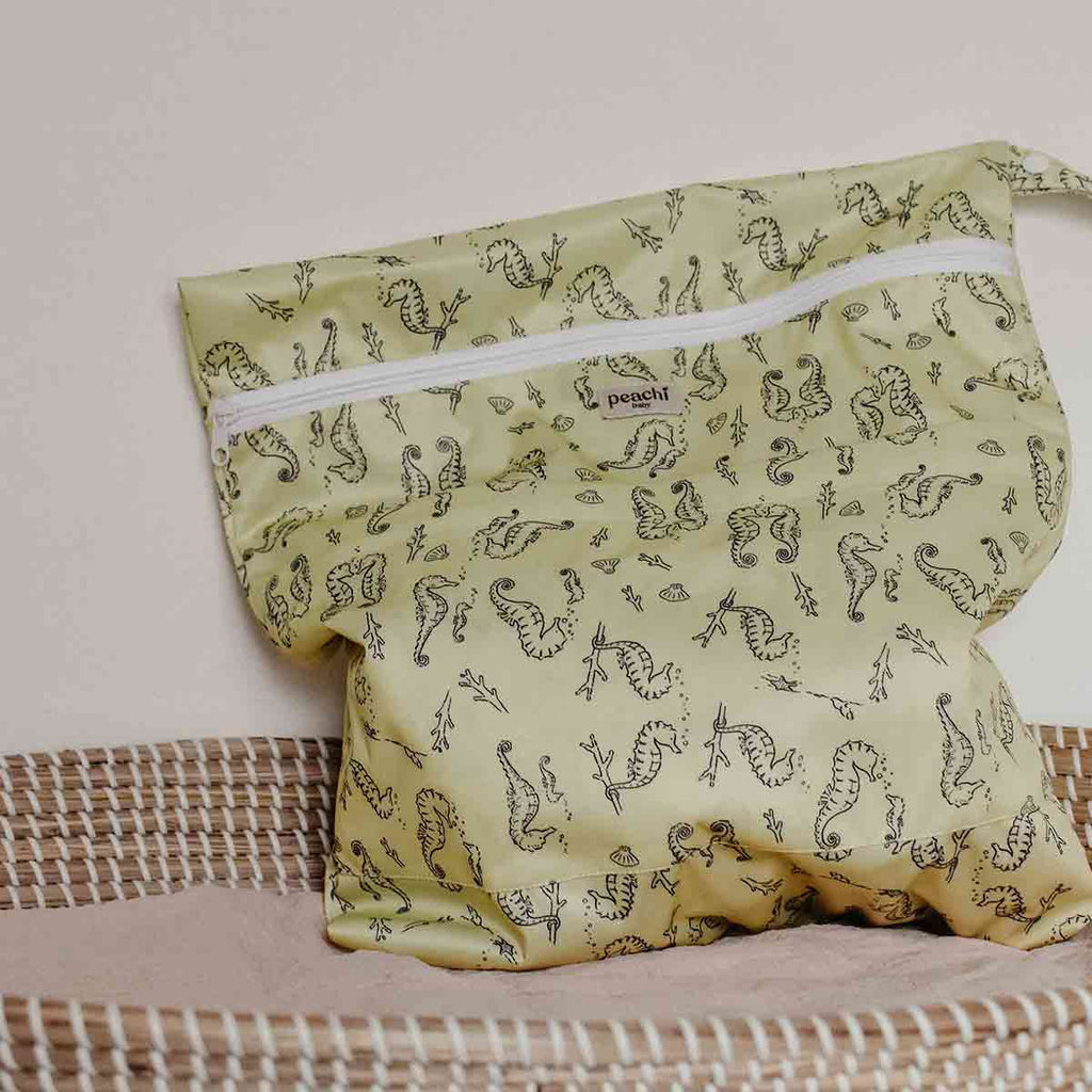 yellow seahorses print wetbag - perfect for swimming things